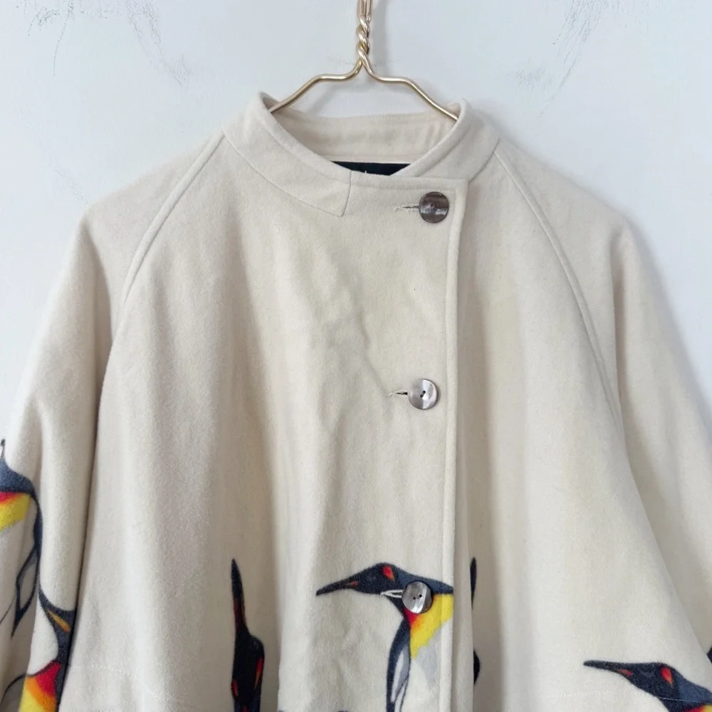 Rare Vintage 90s Nicole Miller Penquin Boiled Wool Oversized Coat 1XL Sample - Picture 2 of 12